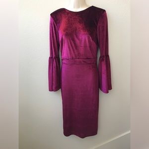 NWT True Violet Burgundy Velvet Dress with Bell Sleeves, size 10